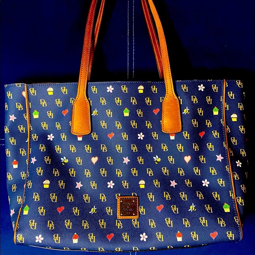 Dooney & Bourke Blue Tote with Hearts, Bees and Cupcakes.
